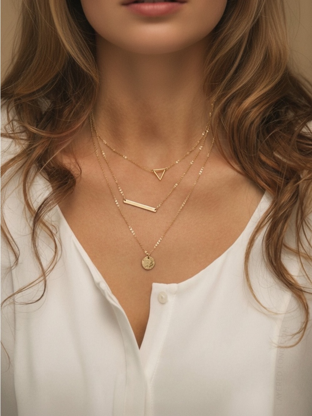 Geometric Boho Indie Layered Gold Necklace - Picture 3 of 3
